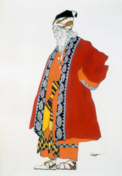 Costume Design for an Old Man in a Red Coat by Leon Bakst